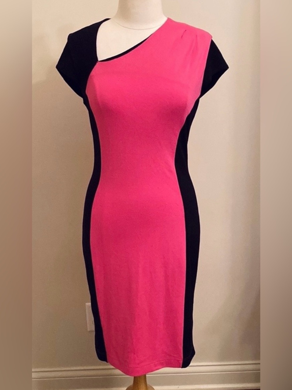 Venus Black Pink Panel Asymmetrical SZ 14 Edgy Chic Date Night Party Dress